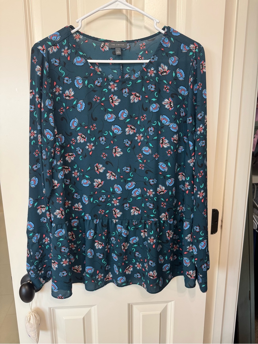 The Limited Teal Floral Long-Sleeve Peplum Top